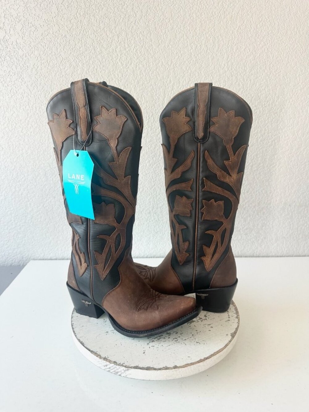 Lane JOLENE Womens Cowboy Boots Black Brown Western Cowgirl Tall Snip Toe Sz 6